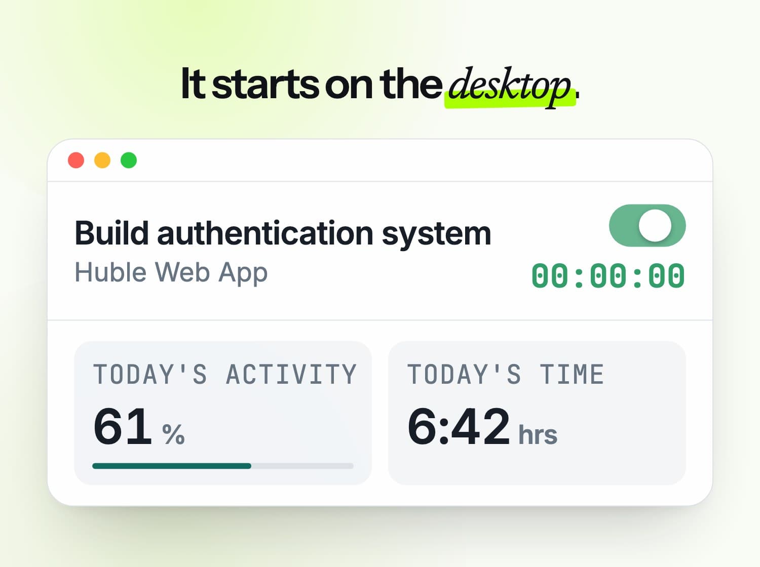 A week of tracked time, from the desktop timer to the project report